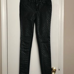 Black jean leggings pants with faux leather